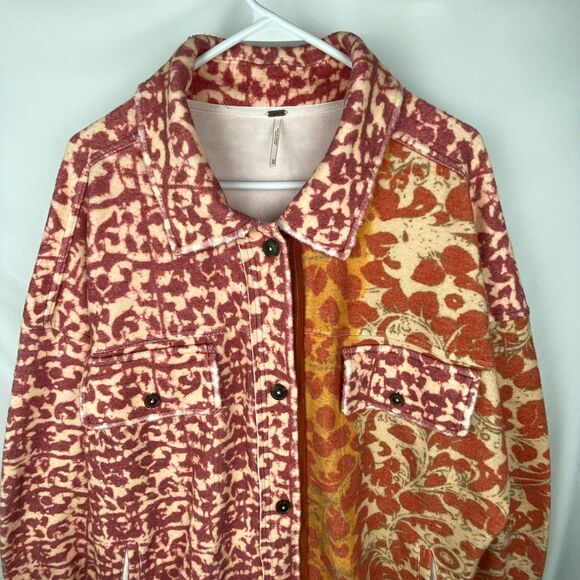 Free People Printed Ruby Jacket Womens XL Pink Combo Fleece Oversized Button - Picture 5 of 16